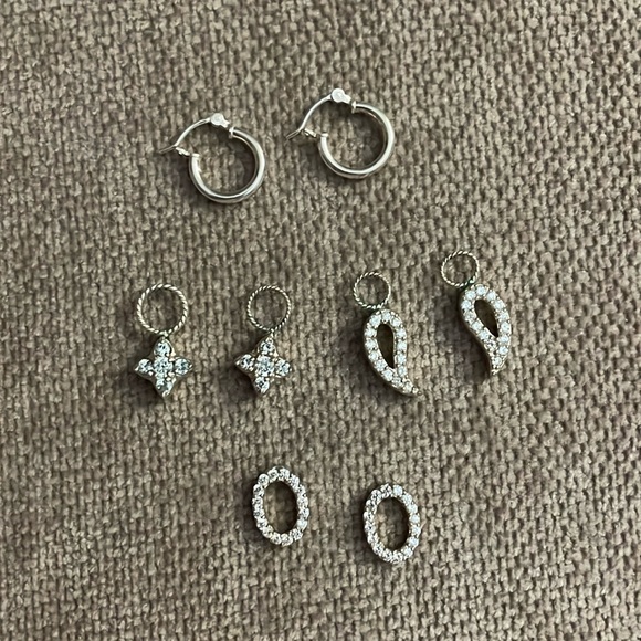 Silver hoop earrings and collection of Crystal Earring Charms - Picture 1 of 5